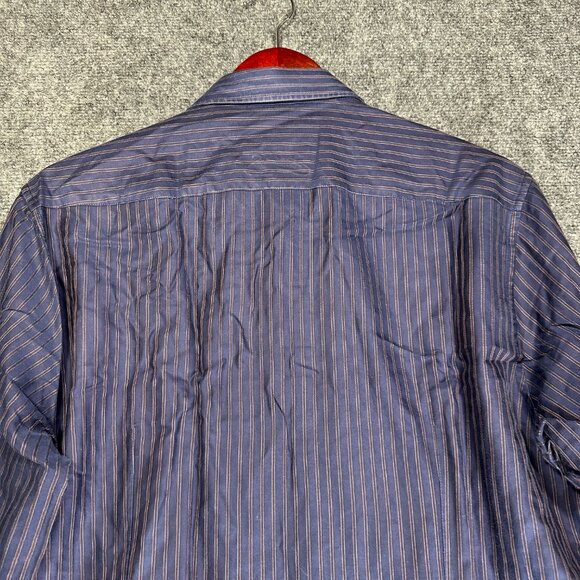 Hugo Boss Shirt Mens Medium Blue Stripe Cotton Button Up Long Sleeve - Picture 9 of 10